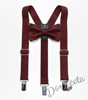 Комплект от папийонка с тиранти за момче в бордо от колекция Бордолина