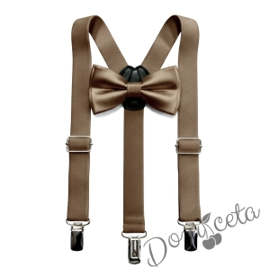 Комплект от тиранти с папийонка за момче в кафяво