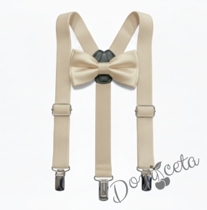 Комплект от тиранти с папийонка за момче в златисто