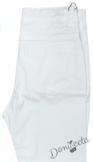 Детски комплект за момче от 4 части-риза в бяло с яка, панталон в бяло, тиранти и папийонка в светлосиньо