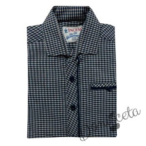 Официална детска риза с дълъг ръкав в бежово на квадратчета с имитация на джоб