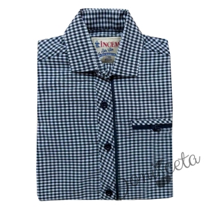 Официална детска риза с дълъг ръкав тъмносиньо на квадратчета