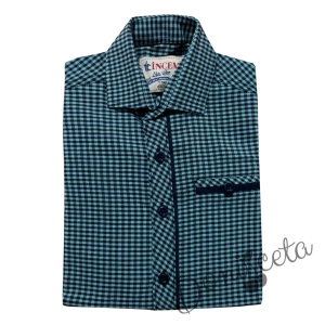 Официална детска риза с дълъг ръкав в зелено и тъмносиньо