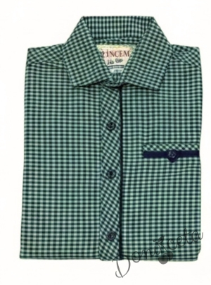 Детски комплект за момче от 2 части-риза в зелено на квадратчета и панталон в бежово