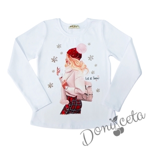 Коледна памучна блуза за момиче с коледна картинка на момиче 1