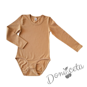 Детско памучно боди с дълъг ръкав в бежово