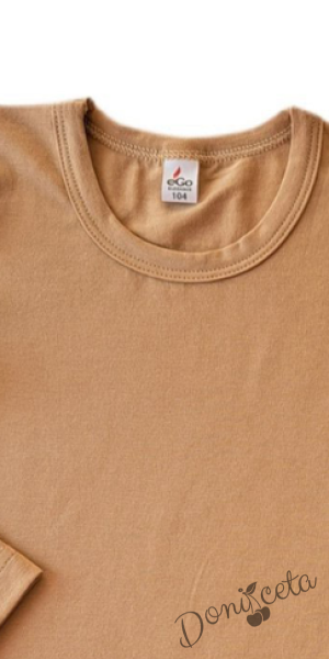 Детско памучно боди с дълъг ръкав в бежово