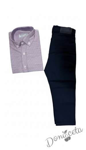 Официален комплект за момче от 2 части-риза и панталон в тъмносиньо