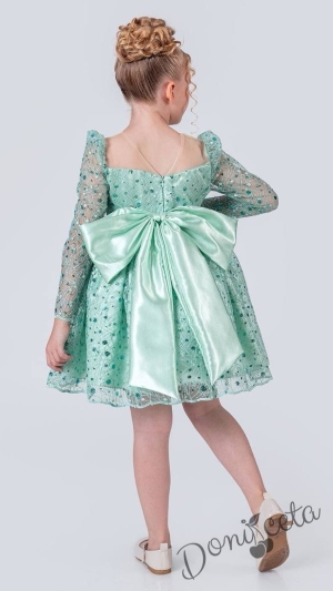 Официална детска рокля в тюркоаз с блясък с дълъг ръкав Естелка