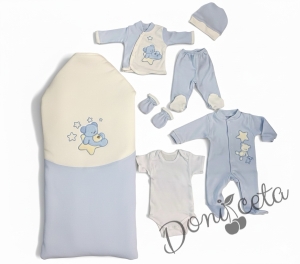 Бебешки комплект за изписване за момче светлосиньо от 7 части