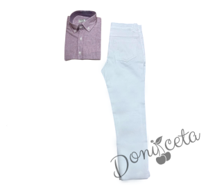 Официален комплект за момче от 2 части-риза и панталон в бяло