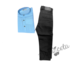 Детски комплект за момче от 2 части-риза в светлосиньо и панталон в черно