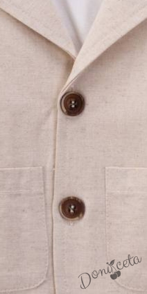 Официален комплект за момче от 3 части-сако и панталон в бежово и блуза в бяло 