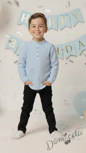 Детски комплект за момче от 2 части-риза в светлосиньо и панталон в черно
