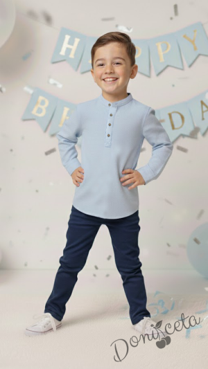 Детски комплект за момче от 2 части-риза в светлосиньо и панталон в тъмносиньо