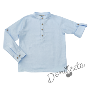 Детски комплект за момче от 2 части-риза в светлосиньо и бежов панталон 