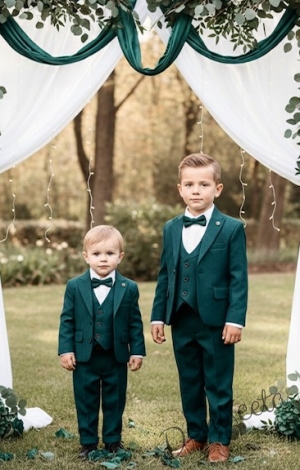 Официален детски костюм за момче от 5 части със сако в зелено