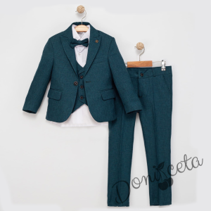 Официален детски костюм за момче от 5 части със сако в зелено 1