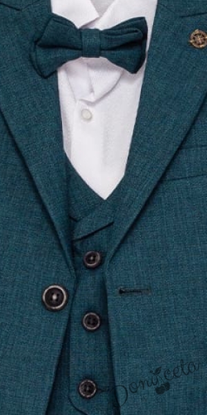 Елегантен официален костюм за момче от 5 части със сако в зелено 2