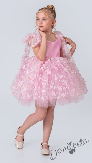 Официална детска рокля с къс ръкав в розово Розела