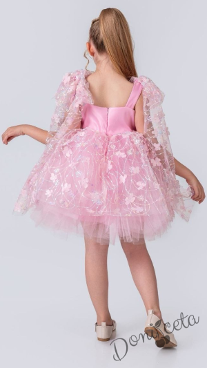Официална детска рокля с къс ръкав в розово Розела