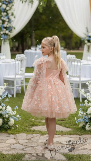 Официална детска рокля с къс ръкав в прасковено Розела