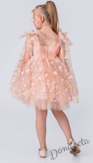 Официална детска рокля с къс ръкав в прасковено Розела