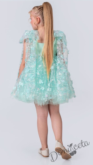 Официална детска рокля с къс ръкав в тюркоаз Розела