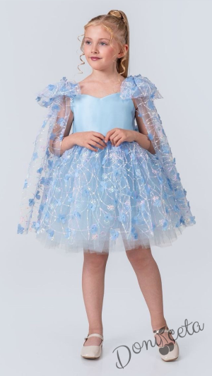 Официална детска рокля с къс ръкав в светлосиньо  Розела