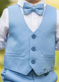  Официален бебешки комплект в светлосиньо с боди-риза в бяло, панталон, елек и папийонка 