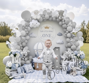 Официален елегантен костюм в сиво за момче от 4 части елек, риза в бяло, панталон и папийонка 