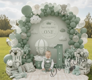 Бебешки комплект за момче от 4 части - риза в бяло, панталон, елек и папийонка в зелено