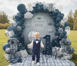 Официален комплект за момче в тъмносиньо от 4 части - риза в бяло, панталон, елек и папийонка  3105247