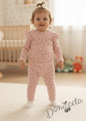 Бебешки комплект рипс за момиче  от две части боди с дълъг ръкав и къдрички  с панталон в пепел от рози
