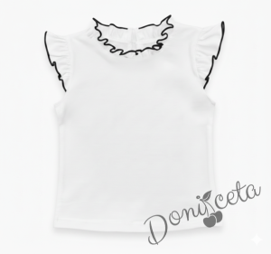 Детска блуза без ръкав в бяло Гери с крилца обкрайчени в черно