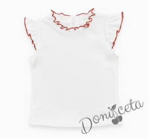 Детска блуза без ръкав в бяло Гери с крилца обкрайчени в червено