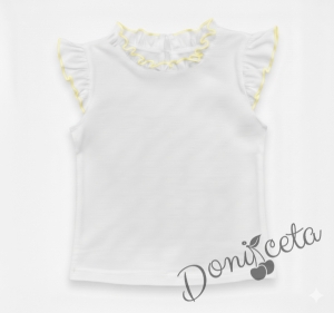 Детска блуза без ръкав в бяло Гери с крилца обкрайчени в жълто