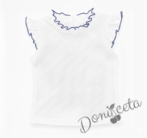 Детска блуза без ръкав в бяло Гери с крилца обкрайчени в тъмносиньо