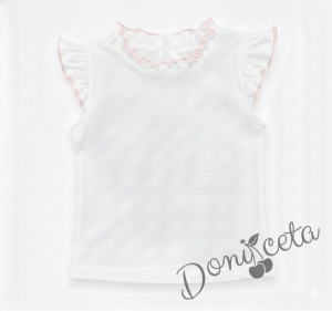 Детска блуза без ръкав в бяло Гери с крилца обкрайчени в розово