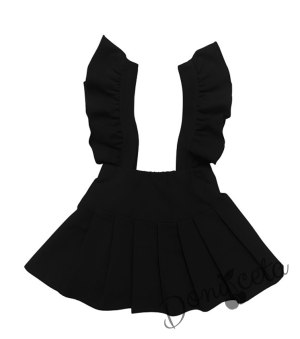 Комплект за момиче от 3 части- сукман Гери в черно с плисирана пола, риза в бяло с дълъг ръкав и къдрички и панделка в черно