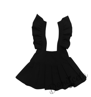 Комплект за момиче от плисиран сукман Гери трико в черно  и риза в бяло с дълъг ръкав с висока яка