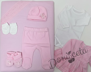 Комплект за изписване за момиче от 7 части в розово с дантела