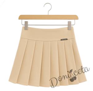 Комплект от 3 части-пола Тамара в бежово, риза с къс ръкав в бяло с къдрички и панделка в бежово 3