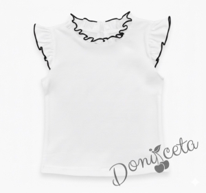 Комплект от пола Гери и сако в черно, тениска в бяло с къс ръкав обкрайчена с черно и чорапи с панделка