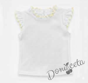 Комплект от пола Гери и сако в жълто, тениска в бяло с къс ръкав обкрайчена с жълто и чорапи с панделка