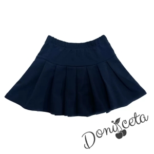 Комплект от пола Гери и сако в тъмносиньо, тениска в бяло с къс ръкав обкрайчена със сини шевове и чорапи с панделка