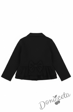 Комплект 3 части от пола Гери и сако в черно, блузка в бяло с къс ръкав обкрайчена с черно и чорапи с панделка