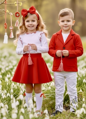 Детско сако трико за момче в червено с джобчета