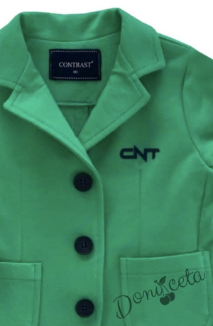 Комплект от детско сако от трико за момче в зелено с джобчета и панталон в бяло