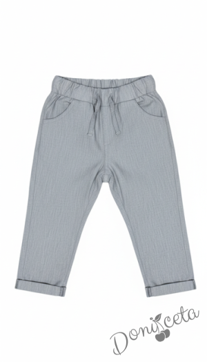 Официален летен костюм за момче в сиво от 4 части - сако, панталон, риза в бяло и папийонка